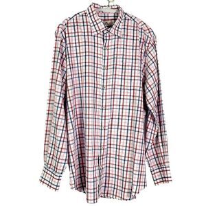 Peter Millar Men's Large Pink & Blue Plaid Cotton Long Sleeve Shirt, 100% cotton